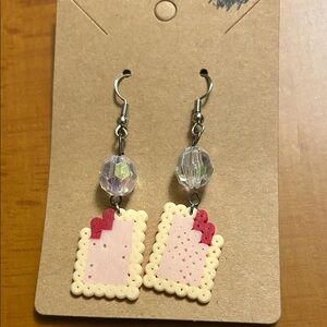 Cute Pastel Pink Strawberry Poptart Dangle Earrings